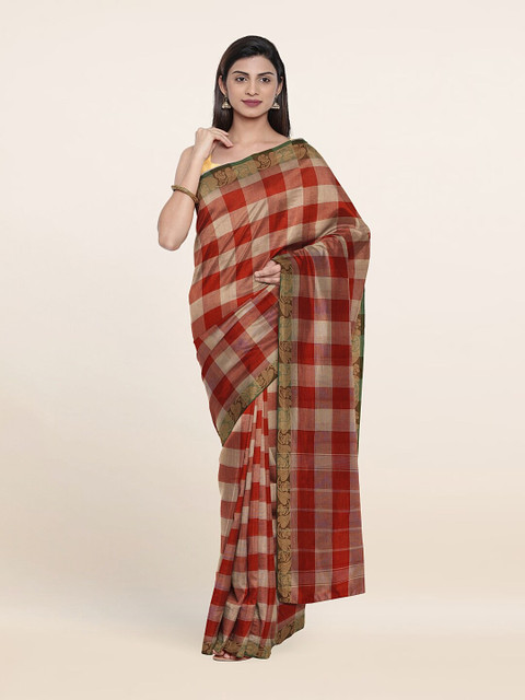 

Pothys Red & White Checked Zari Pure Cotton Saree