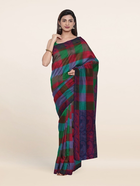 

Pothys Pink & Green Checked Pure Cotton Saree