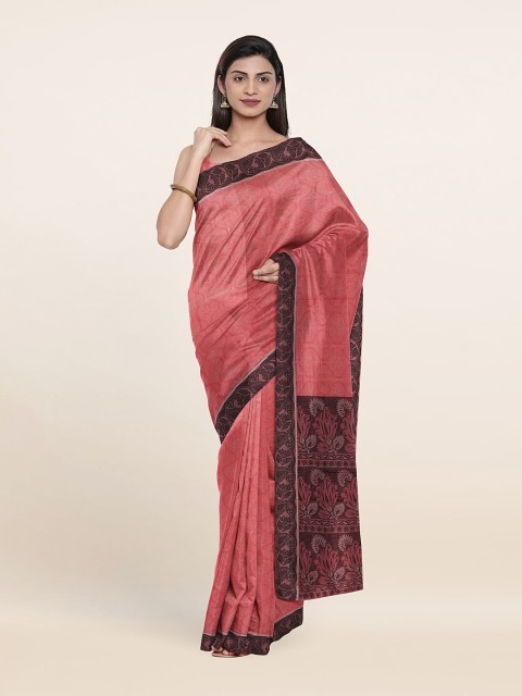 

Pothys Pink & Brown Ethnic Motifs Pure Cotton Saree