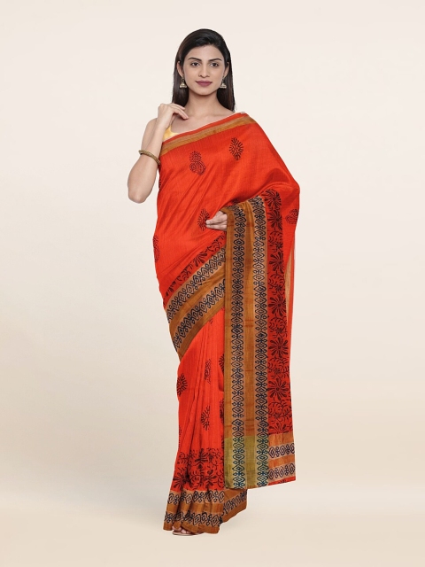 

Pothys Orange & Black Ethnic Motifs Pure Cotton Saree