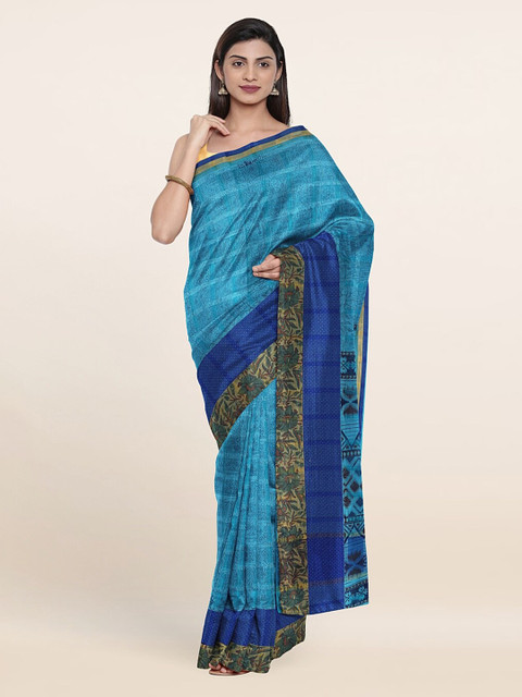 

Pothys Blue & Gold-Toned Printed Pure Cotton Saree