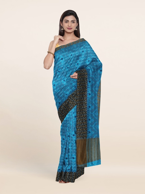 

Pothys Blue & Black Floral Zari Pure Cotton Saree