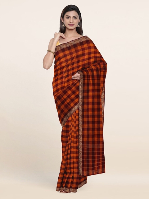 

Pothys Red & Orange Checked Zari Pure Cotton Saree