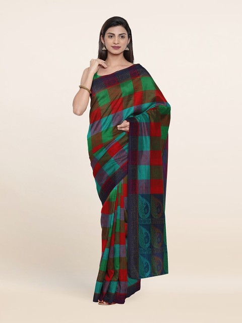 

Pothys Red & Green Checked Pure Cotton Saree