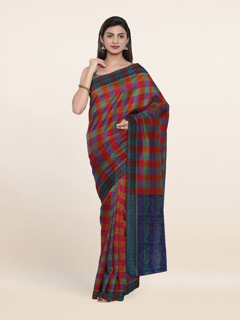 

Pothys Red & Blue Checked Pure Cotton Saree