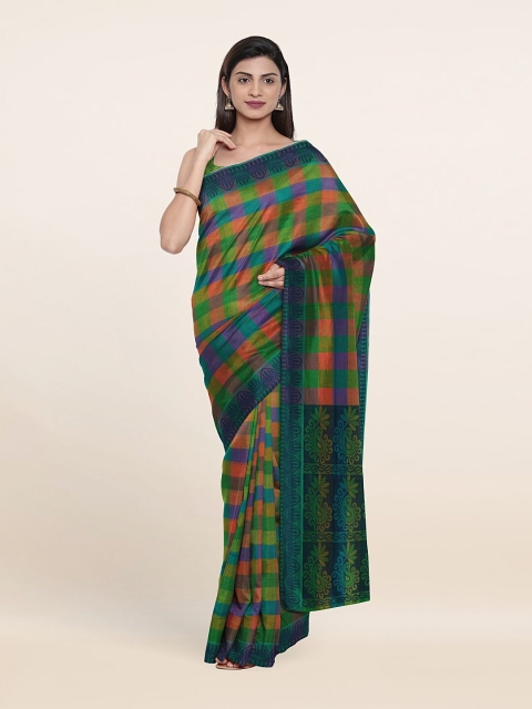 

Pothys Orange & Blue Checked Pure Cotton Saree