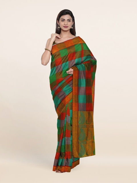 

Pothys Green & Red Checked Pure Cotton Saree