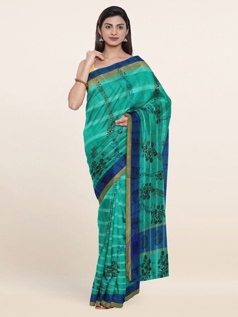 

Pothys Green & Blue Floral Zari Pure Cotton Saree