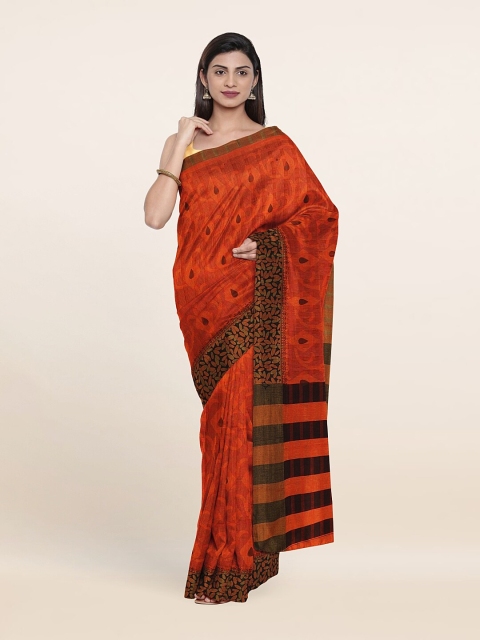 

Pothys Orange & Black Printed Pure Cotton Saree