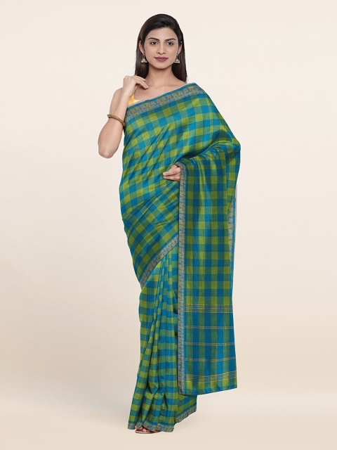

Pothys Green & Blue Checked Pure Cotton Saree