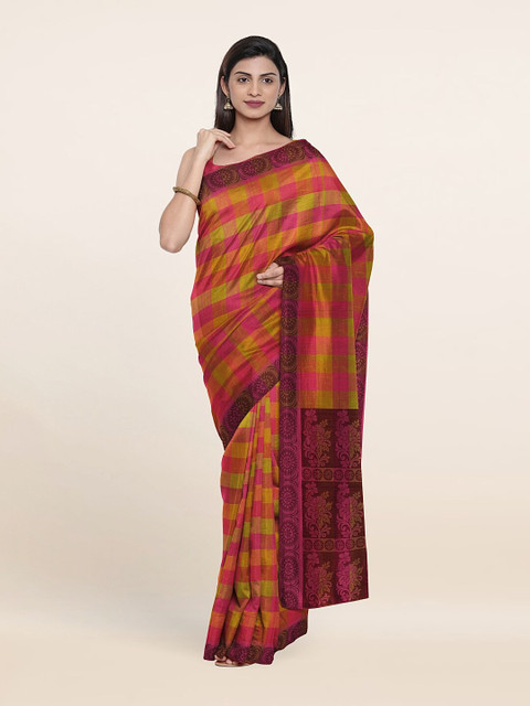 

Pothys Pink & Purple Checked Pure Cotton Saree