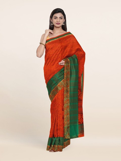 

Pothys Orange & Green Printed Pure Cotton Saree