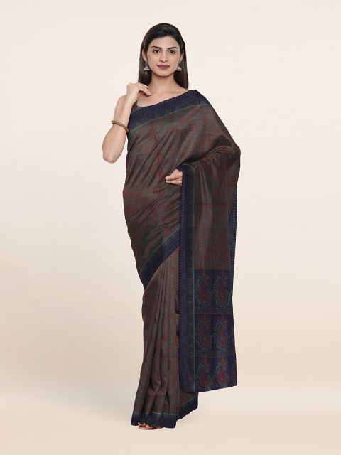 

Pothys Grey & Navy Blue Floral Pure Cotton Saree
