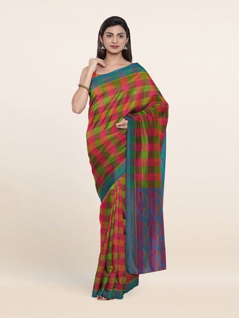 

Pothys Pink & Green Checked Pure Cotton Saree