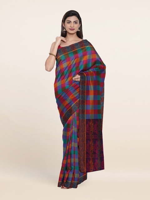 

Pothys Blue & Red Checked Pure Cotton Saree