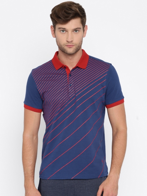

Zeven Men Navy & Red Striped Polo T-shirt, Navy blue