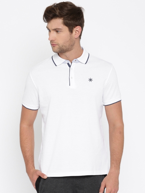 

Zeven Men White Solid Polo Collar T-shirt