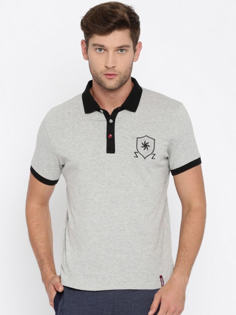

Zeven Men Grey Melange Solid Polo T-shirt