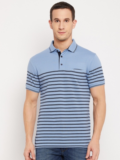 

Okane Men Blue Striped Polo Collar T-shirt