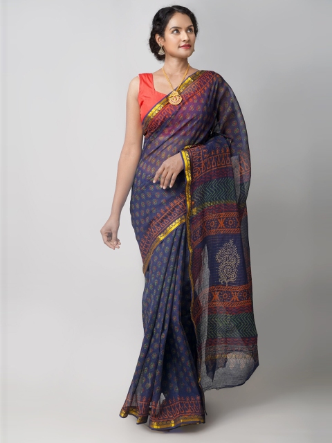 

Unnati Silks Blue & Red Ethnic Motifs Pure Cotton Kota Saree