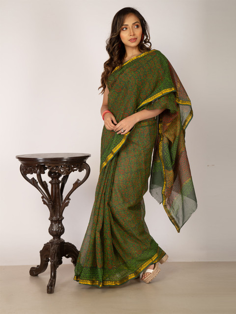 

Unnati Silks Green & Gold-Toned Ethnic Motifs Pure Cotton Kota Saree