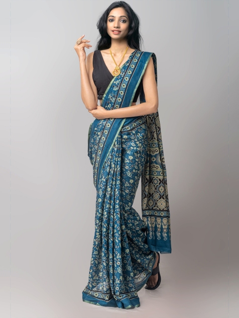 

Unnati Silks Blue & Beige Mulmul Cotton Patola Saree