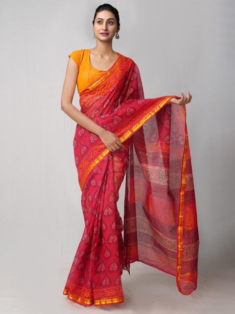 

Unnati Silks Red & Black Ethnic Motifs Zari Pure Cotton Kota Saree