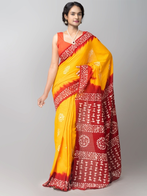 

Unnati Silks Yellow & Red Batik Pure Cotton Kota Saree