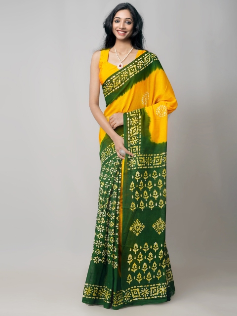 

Unnati Silks Yellow & Green Batik Pure Cotton Kota Saree