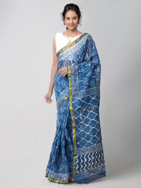 

Unnati Silks Blue & White Ethnic Motifs Zari Pure Cotton Kota Saree