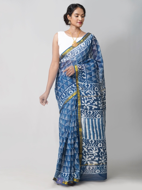 

Unnati Silks Blue & White Zari Pure Cotton Kota Saree