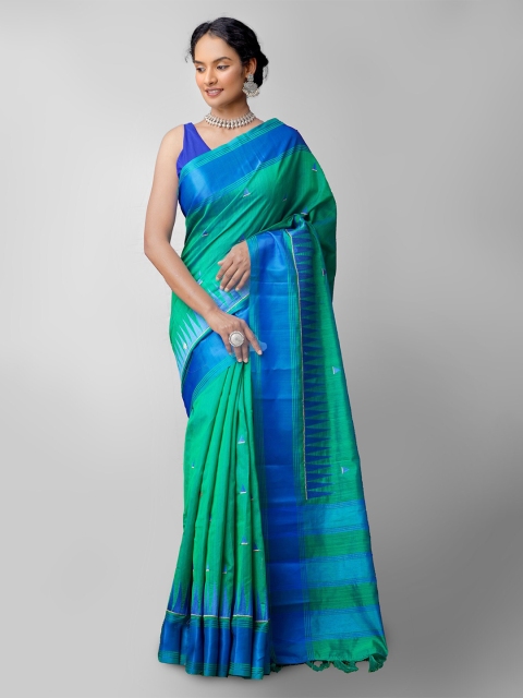 

Unnati Silks Green & Blue Ethnic Motifs Woven Design Mysore Silk Saree