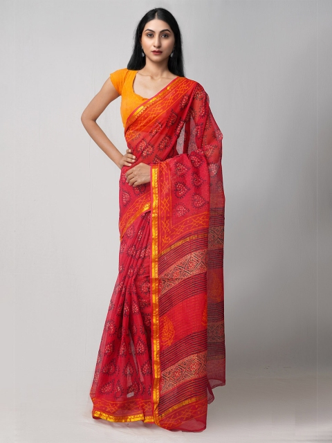 

Unnati Silks Red & Black Ethnic Motifs Zari Pure Cotton Kota Saree