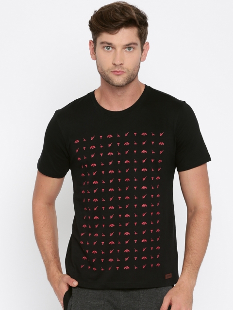 

Zeven Men Black Printed Round Neck T-shirt