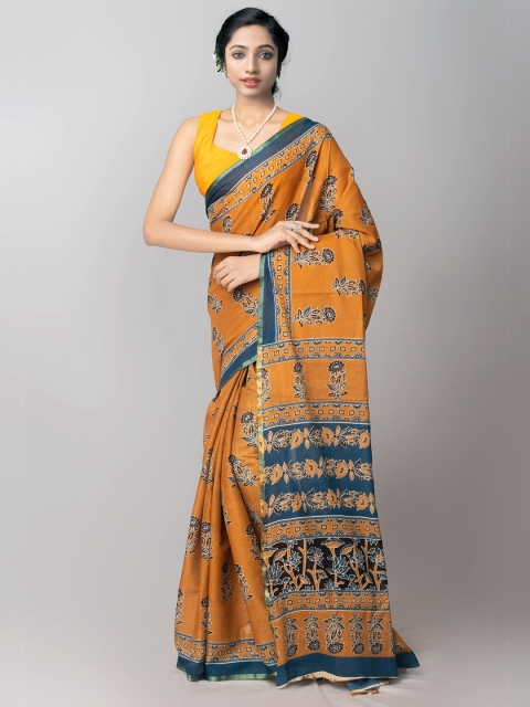 

Unnati Silks Orange & Black Zari Pure Cotton Patola Handloom Saree
