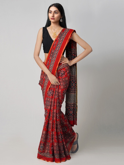 

Unnati Silks Red & Black Pure Cotton Patola Saree