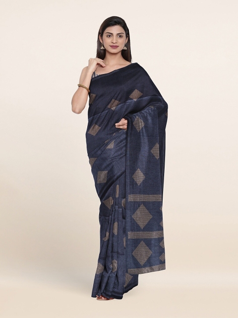 

Pothys Blue & Tan Geometric Print Saree