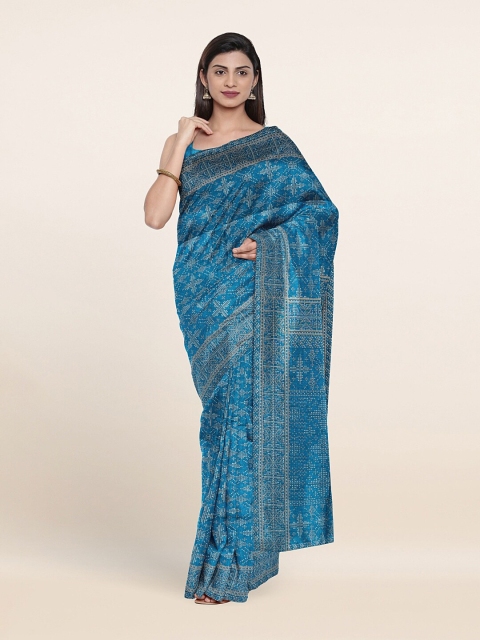 

Pothys Blue & Cream-Coloured Ethnic Motifs Printed Cotton Blend Saree