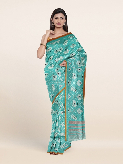 

Pothys Sea Green & White Ethnic Motifs Saree