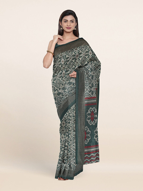 

Pothys Green & Grey Floral Zari Saree