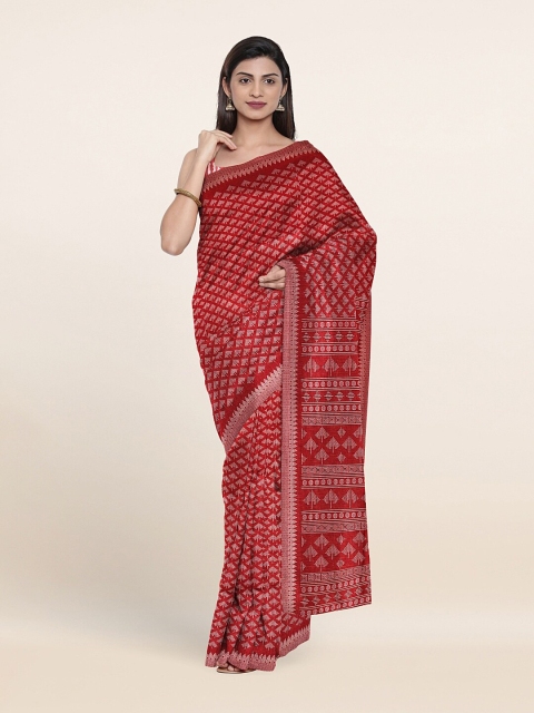 

Pothys Maroon & Cream-Coloured Geometric Print Saree