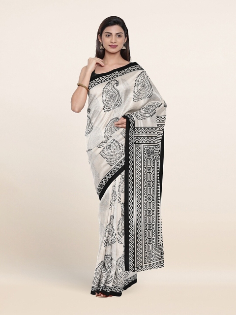 

Pothys Off White & Black Paisley Printed Saree