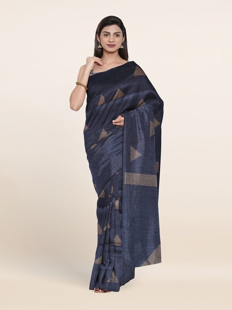 

Pothys Grey & Navy Blue Geometric Printed Saree