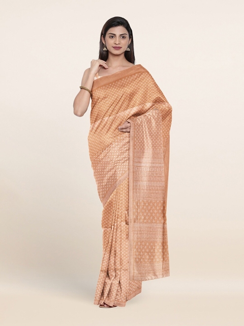 

Pothys Peach-Coloured & Silver-Toned Floral Printed Cotton Blend Saree