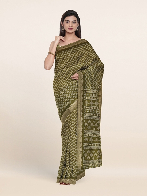 

Pothys Olive Green & White Abstract Printed Saree