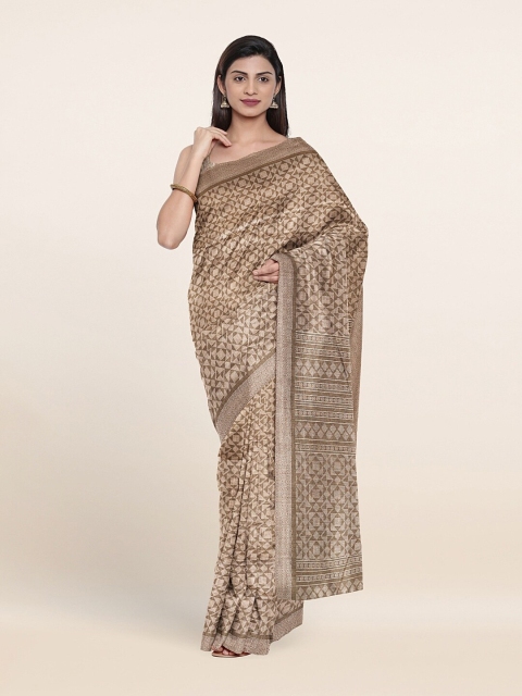 

Pothys Tan Geometric Print Saree