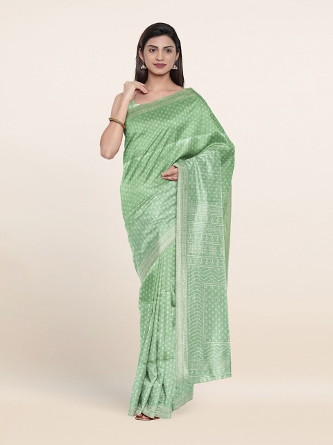 

Pothys Green & White Ethnic Motifs Printed Saree