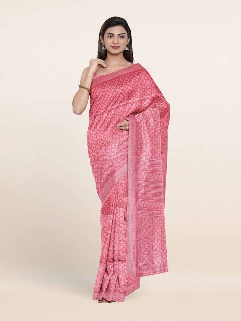 

Pothys Pink & Cream-Coloured Geometric Printed Saree