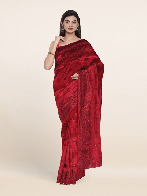 

Pothys Fuchsia & Brown Ethnic Motifs Printed Saree