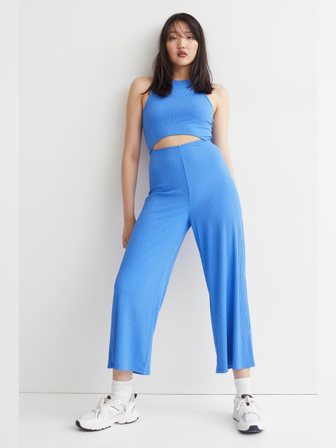 

H&M Blue Cut-Out Ribbed Jumpsuit